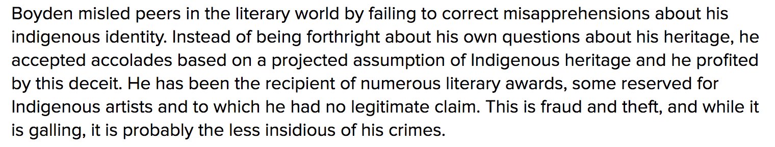 Letter by @teikanewton "Here's how Joseph Boyden reinforced system oppression of First Nations." https://t.co/KaJ1GoRxNs https://t.co/72I4MORGsJ
