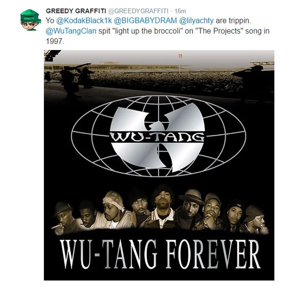 shopperleague's tweet photo. Thanks @GREEDYGRAFFITI for the 411. Respect to @WuTangClan &amp; @E40 cc: @lilyachty @BIGBABYDRAM @KodakBlack1k https://t.co/LKbEQM388j