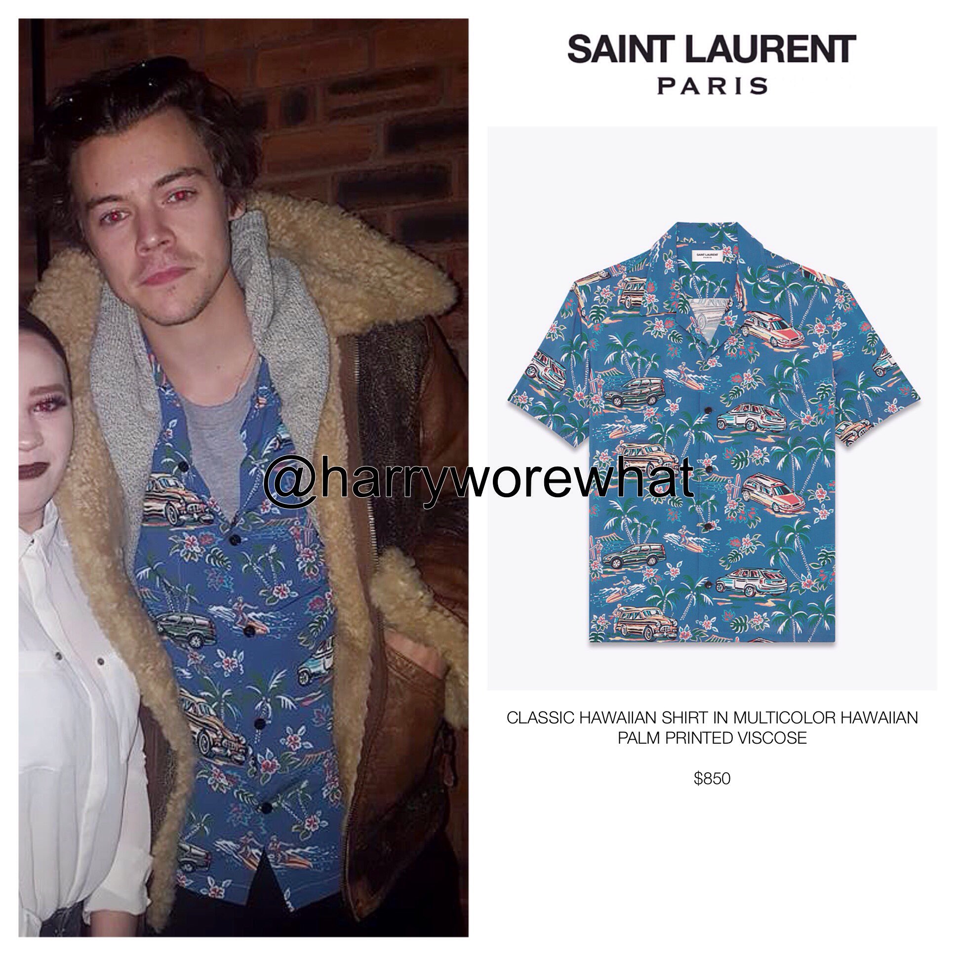 Harry Wore What on X Harry wore an 850 SaintLaurent Classic Hawaiian Shirt in Multicolor in Warrington UK 12 29 16. https t ZxN5gj2GCw X