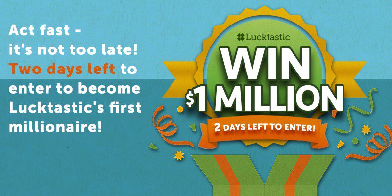 dannyboyrecords's tweet photo. Act fast it's not too late! Two days left to enter to become Lucktastic's first millionaire!  https://t.co/NyiEByb6Qj https://t.co/8TO2Wt7VO0