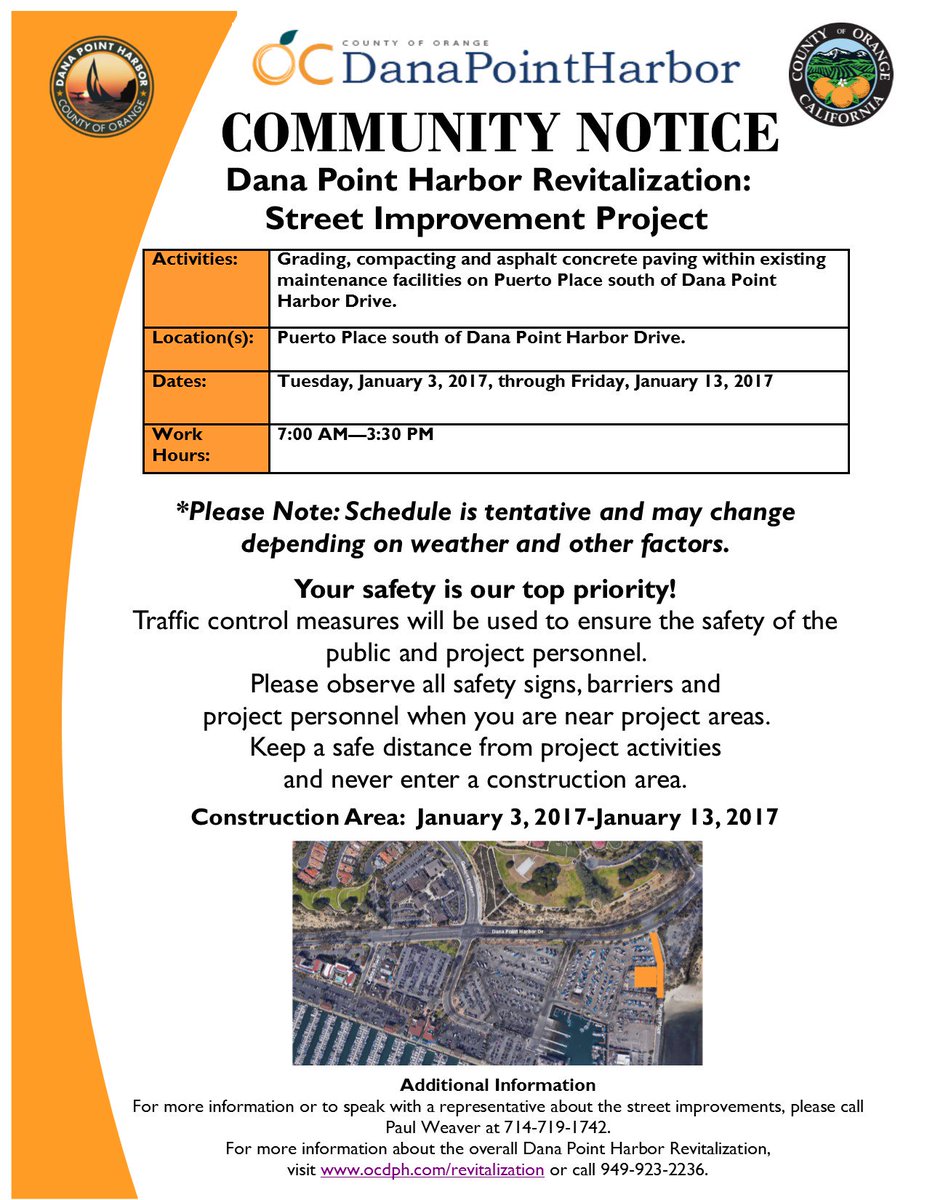 OCDPH's tweet photo. Community Notice - Dana Point Harbor Street Improvement Project Update https://t.co/yEBVitMdbH