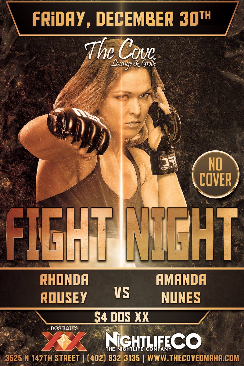 Rhonda Rousey is taking on Amanda Nunes tonight! Watch the fights at The Cove Lounge and Grille with NO COVER!