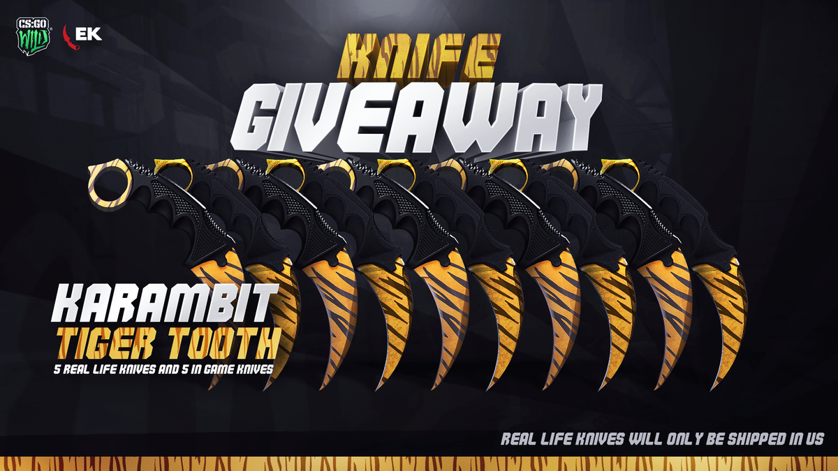 5 REAL-LIFE & 5 IN-GAME KARAMBIT | TIGER TOOTH'S, 10 WINNERS GIVEAWAY. RT & follow to enter. Drawn Jan 6. (Sponsored by @ElementalKnives)