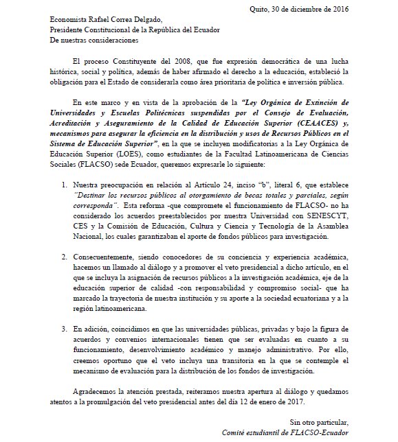 ComiteFlacsoec's tweet photo. Por el desarrollo de la investigación académica de excelencia con compromiso social #FLACSOVetoParaEstudiar! @MashiRafael https://t.co/LVsW6oC250