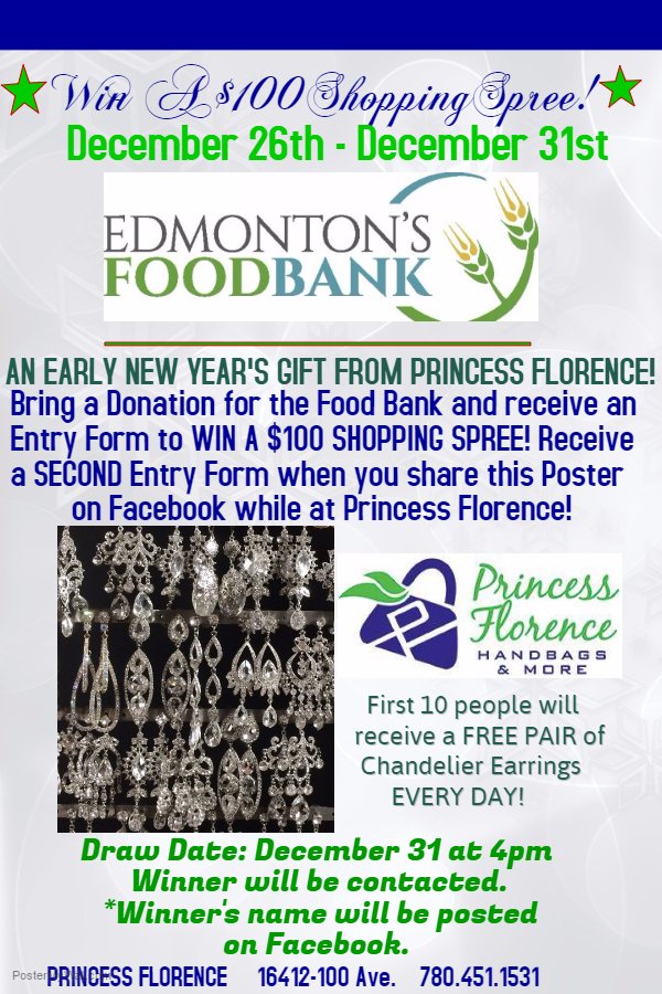 Pr_Florence's tweet photo. DON'T FORGET!! You can still bring a donation to the Food Bank and be entered for a $100 SHOPPING SPREE! Don't miss out!
 #yegfoodbank https://t.co/VaiYFu8EOe