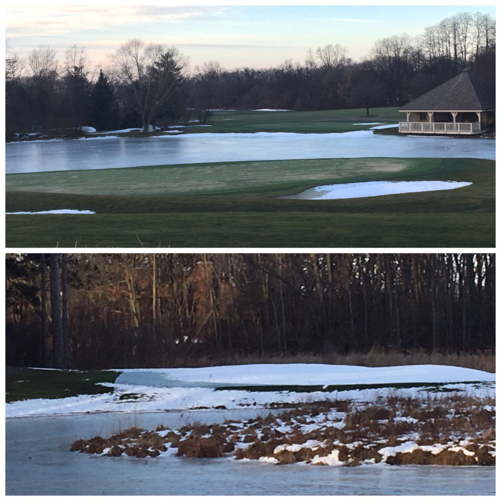 eradkow's tweet photo. Full sun vs shade...all in all it could've been worse but there is patchy ice under that formed on Xmas. https://t.co/e0p7YExfnS