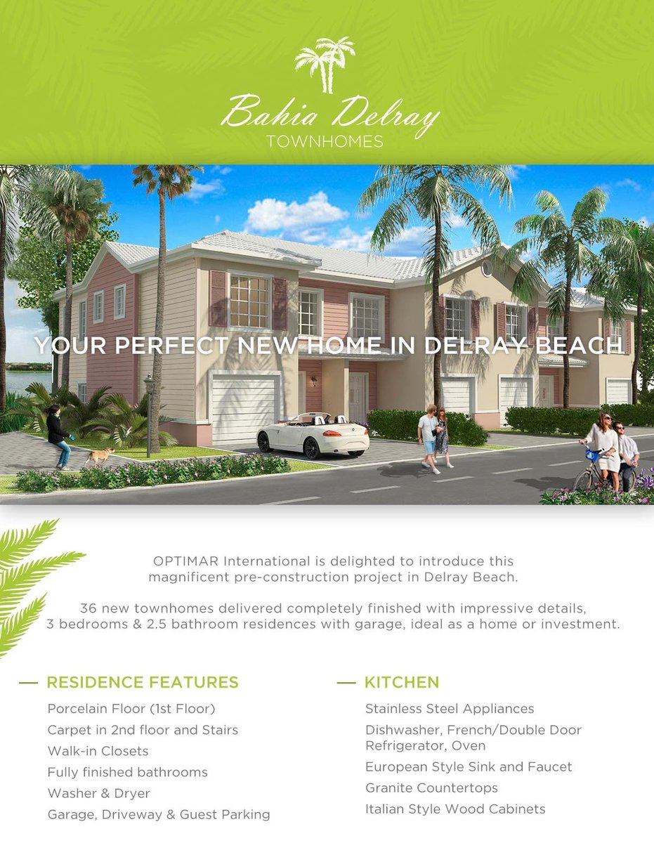 MariyaRealtor's tweet photo. Bahia Delray Town Homes, pre-construction, 3br &amp; 2,5ba + garage,1800 sq ft), $2​,​300 ​plus ​rental income, Pre-launching price of $280,000 https://t.co/rdVB1PXoQW