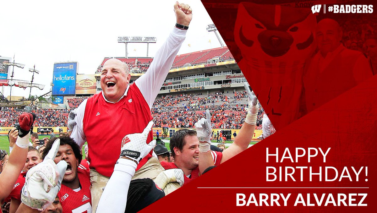 UWBadgers's tweet photo. Wishing a happy birthday to hall of fame coach and current Director of Athletics Barry Alvarez! ๐๐ https://t.co/4AUbEKnnWq