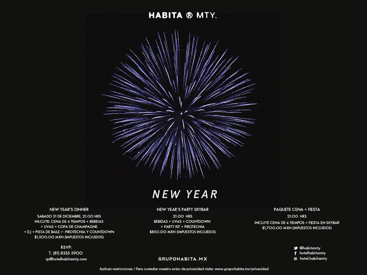 MauricioGarza_'s tweet photo. Si no tienen plan para Año Nuevo , les tengo el plan perfecto en #HABITAMTY @GRUPOHABITA @rafaelmicha , chequen los datos en la foto 👍👌👌 https://t.co/hCRpPfvhNw