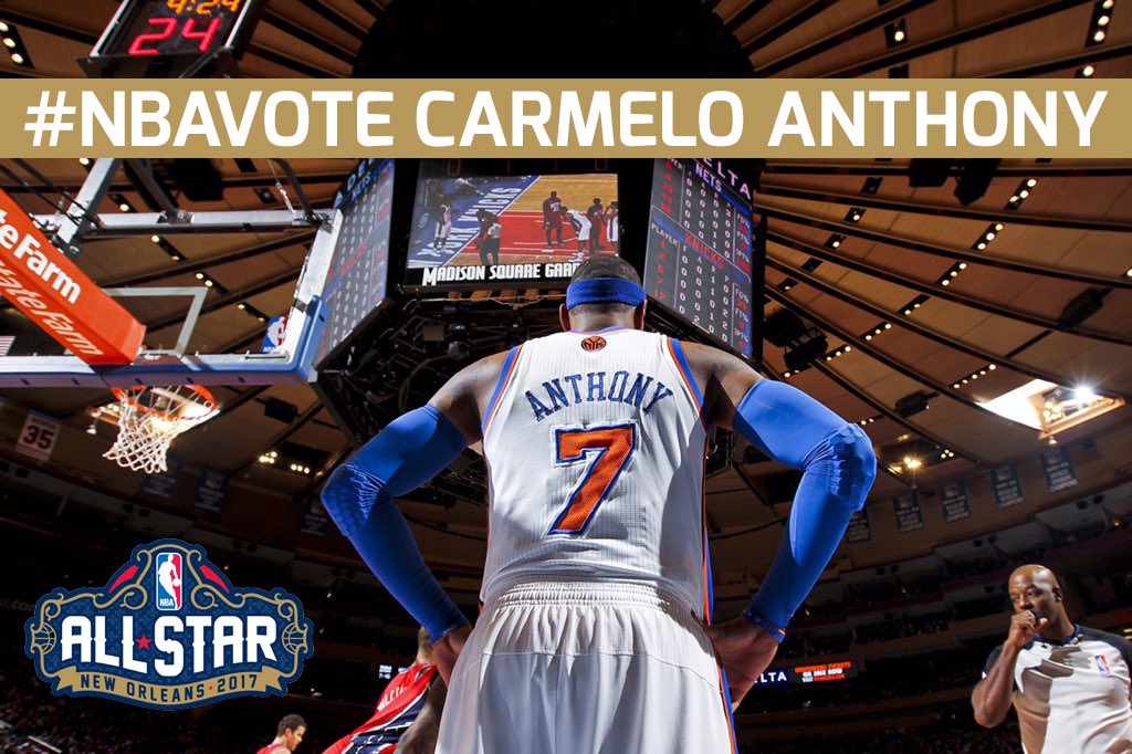 Hope to see everyone in New Orleans. NBA AllStar voting is open. Tweet #NBAVote Carmelo Anthony