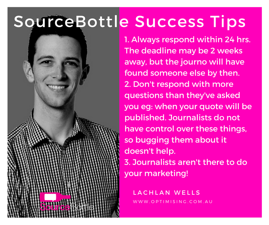 TrishatTrischel's tweet image. SOURCEBOTTLE SUCCESS STORY - Lachlan Wells tips on how to make SourceBottle work for you. bit.ly/2huFJV7 #beasource #sourcebottle