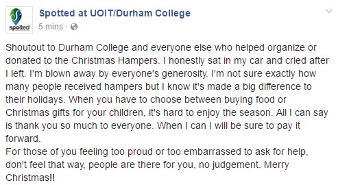 DCUOITFoodDrive's tweet photo. We've thanked you over and over helpers... and this is why. Happy Holidays everyone, you rocked it. #needhelpgivehelp #uoit #durhamcollege https://t.co/nEqMrUHg84