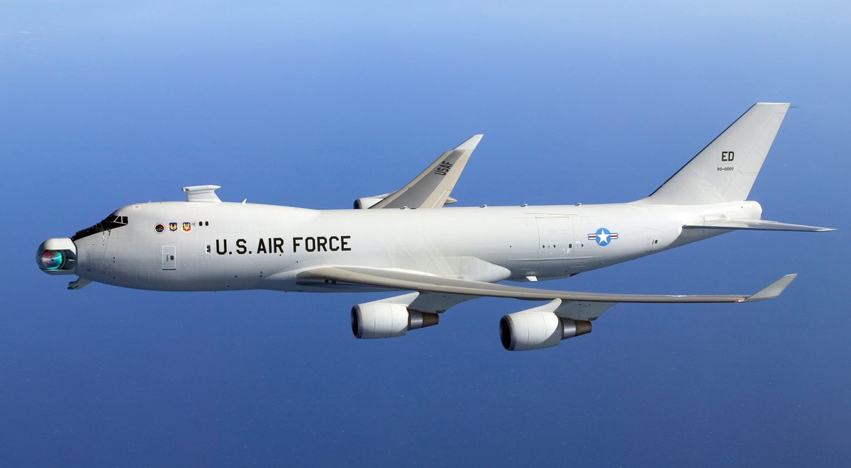 The aircraft, YAL-1, was developed from a 747 Freighter. The whole project was cancelled-as-hell for being hugely impractical.