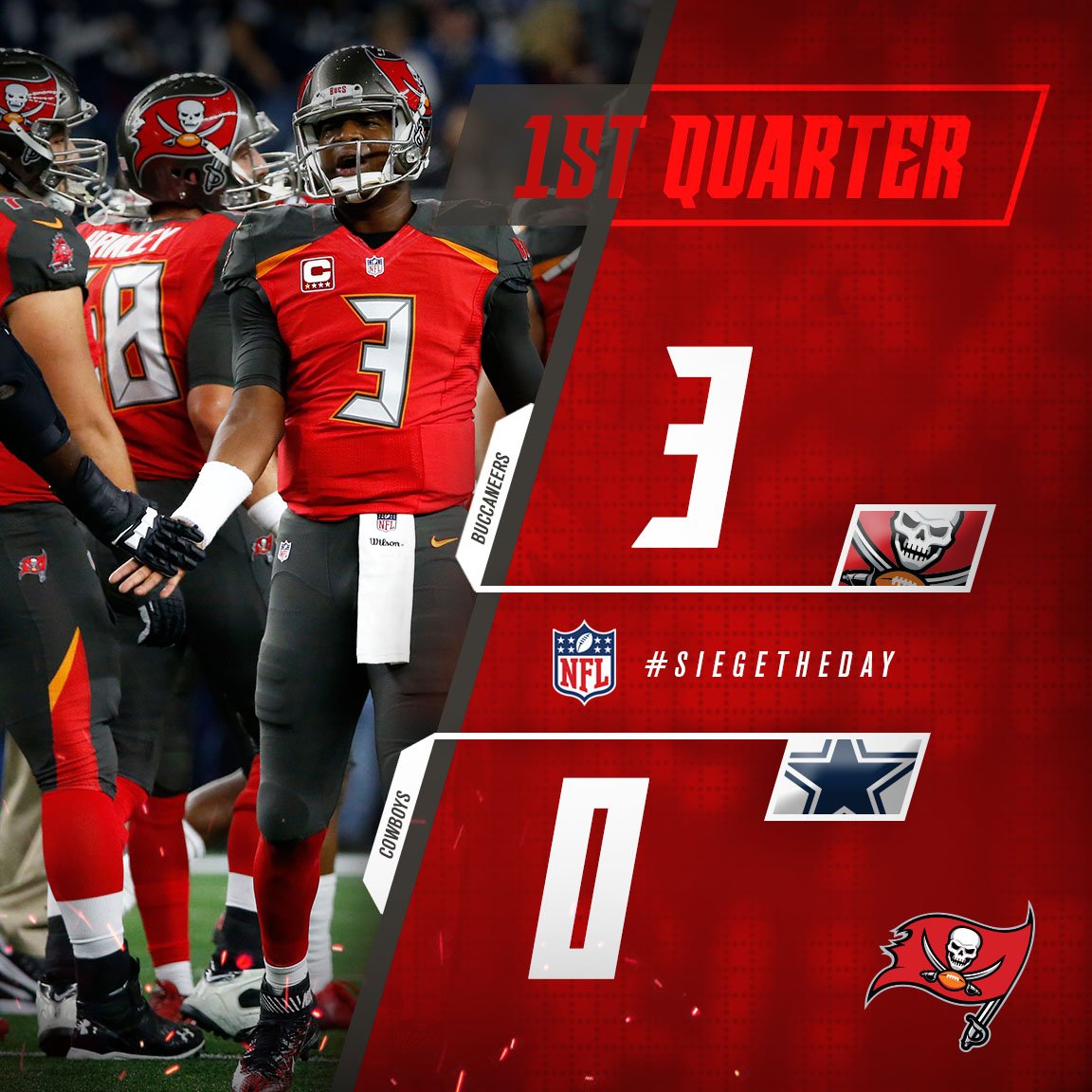 Buccaneers's tweet image. End of 1 and the Bucs are on top!

Doug Martin - 5 carries, 19 yards
Kwon Alexander - 5 total tackles