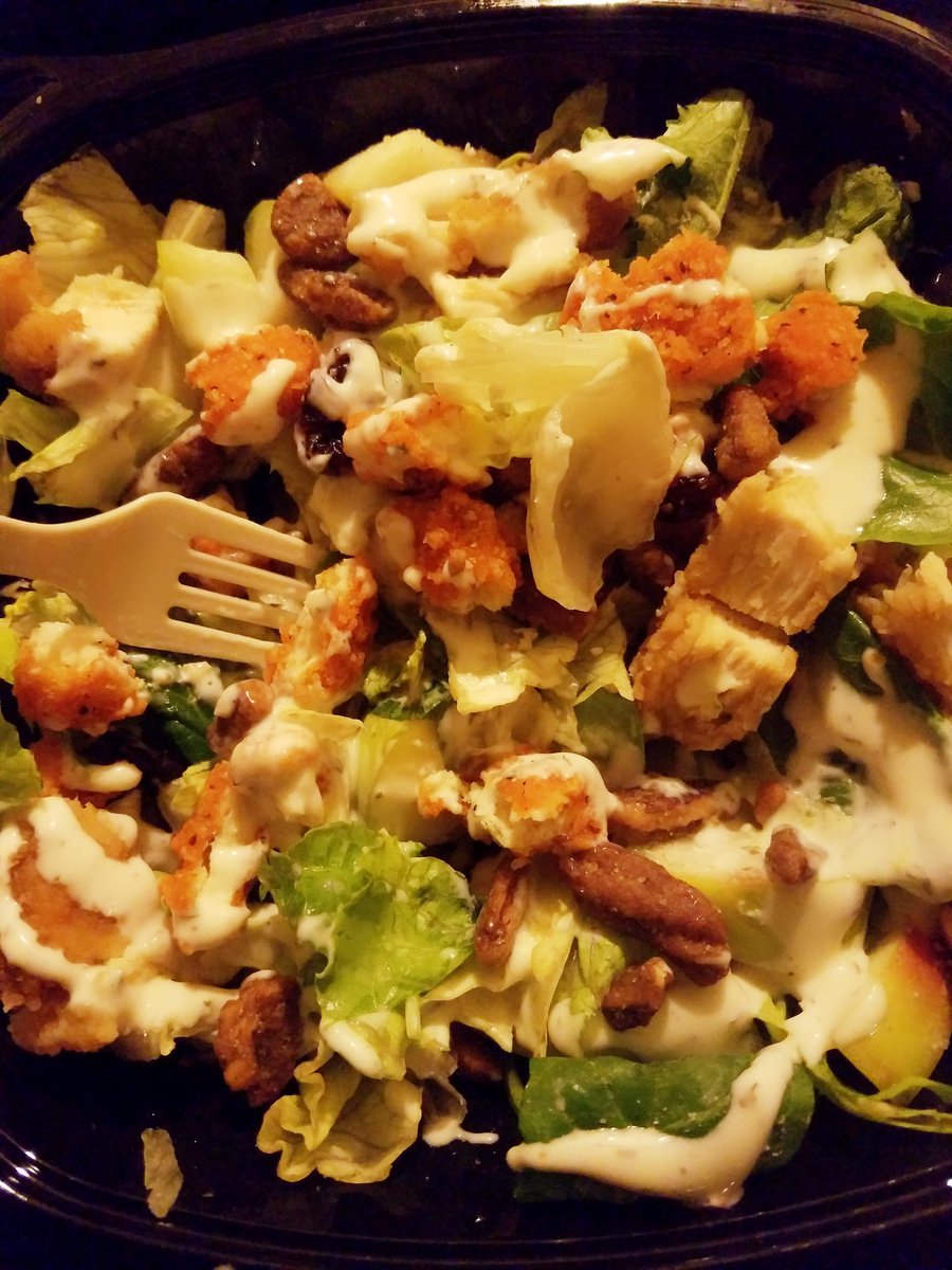 Apple pecan salad with spicy nugguts added ...currently tearing it up right now lol