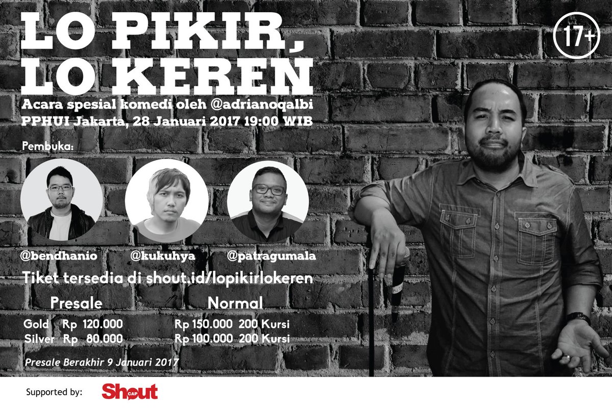 ShoutCap's tweet photo. Tiket #LPLK @adrianoqalbi sudah bs dipesan di https://t.co/dtomdZjcXH ya shouters. *Jgn lupa bikin ShoutID dl*

#ShoutEvent
#LoPikirLoKeren https://t.co/YhhLcLc0Ny