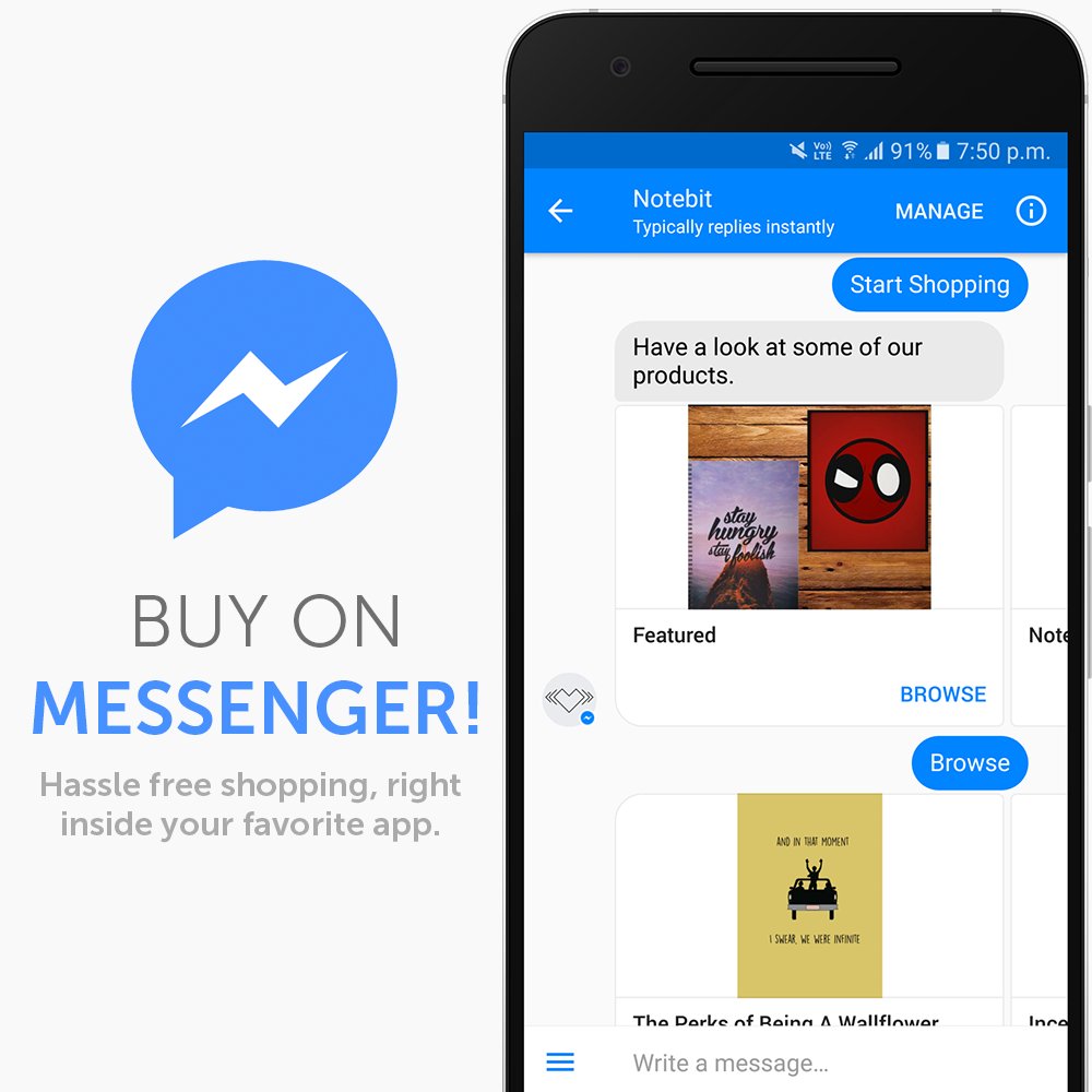 notebitIN's tweet photo. Introducing the easiest way to shop online, #Notebit now on Facebook Messenger. Use code LAUNCH15 to get 15% off + FREE SHIPPING! https://t.co/tXCJAKl4eJ