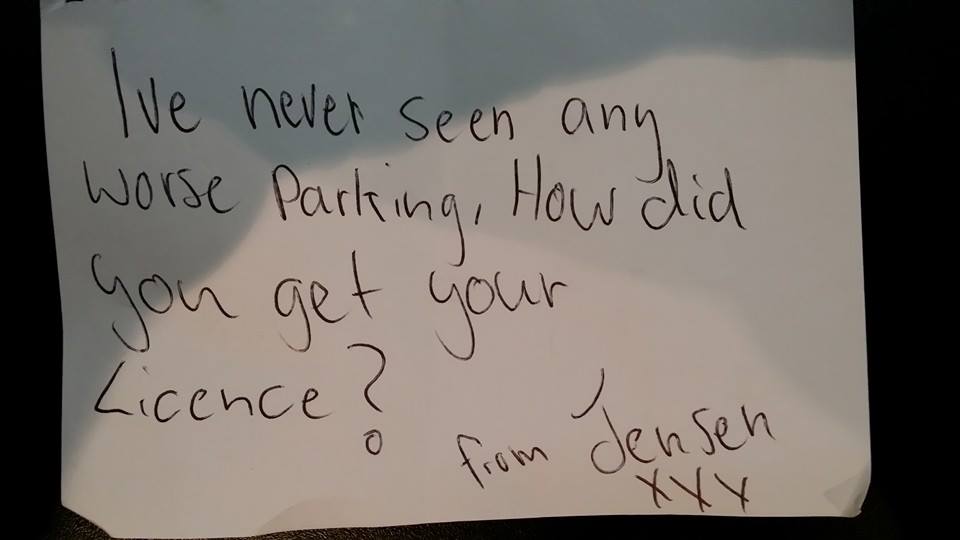 Greg493's tweet photo. @BillyJTweets That reminded me this was on the wifes car, she was angry but everyone she showed it to agreed. #worldsworstdriver https://t.co/31FFdWunpD