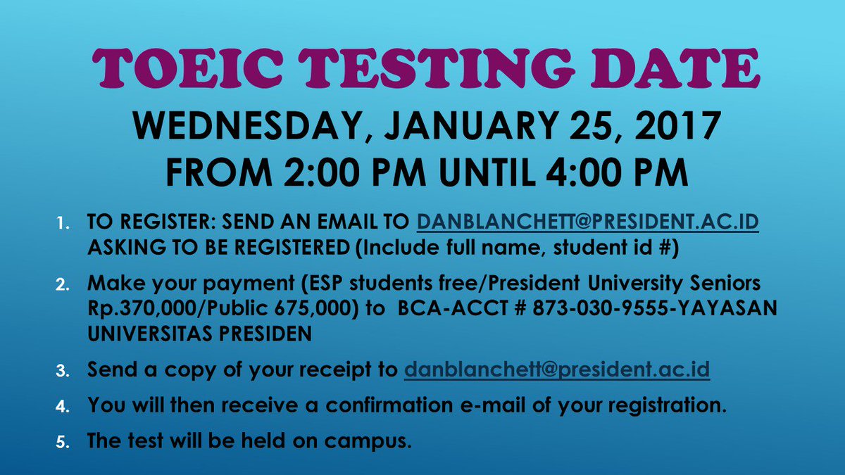 The TOEIC will be held in January. Here's how to register!