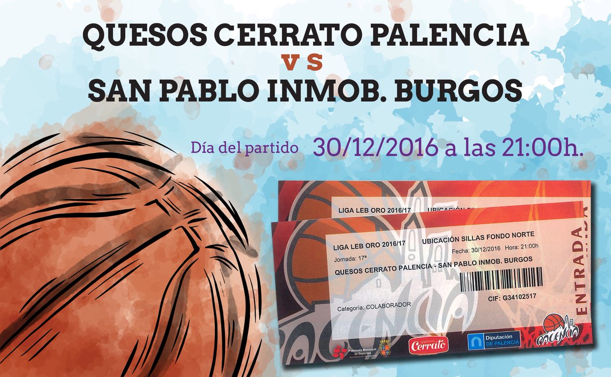 PcosInvierte's tweet photo. #CONCURSO. Si quieres 2 entradas para ver al @PalenciaBasket el 30/12. da RT 🔃. Sortearemos entre todos los que participen. Fin. 20/12/2016 https://t.co/JmxaI6b6za