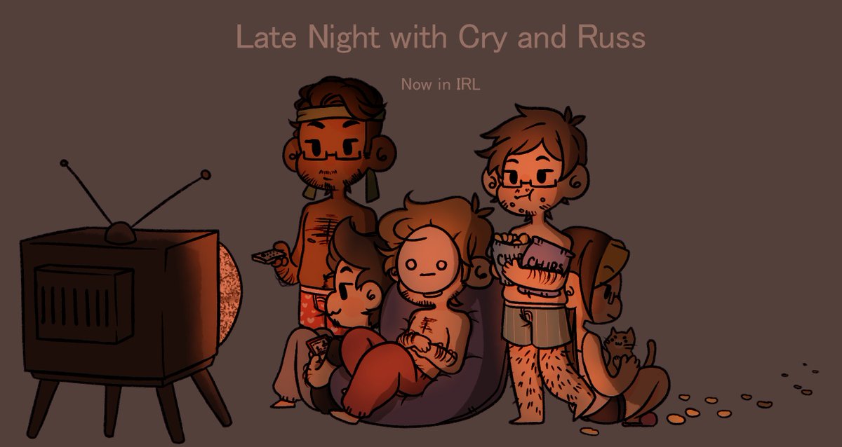 Pupothos's tweet photo. In celebration of the LNC going IRL. Can't wait to see more kickstarter.
#cryaotic #russmoney #LNC #Latenightwithcryandruss https://t.co/4X8JDNqs6W