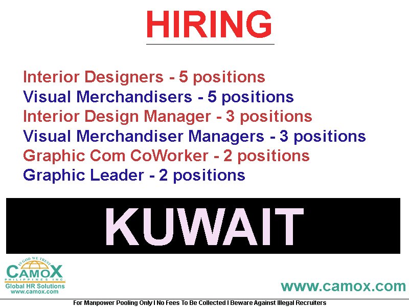 camoxph's tweet photo. #KUWAIT Calling

Please send your CV to mau@camox.com

Email Sub- Position 

https://t.co/3xWQpmE9j4

#camox #workabroad #jobsabroad https://t.co/AVx3jHkiyO
