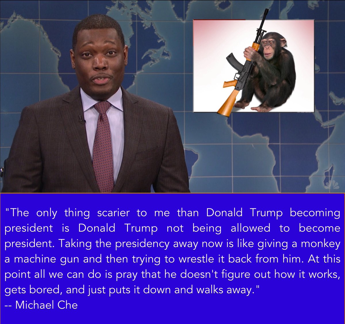 realJonRiley's tweet photo. Watching Trump tweet about Taiwan is like watching a toddler drive, or as Michael Che from SNL puts it... https://t.co/Hgm095GJ9r