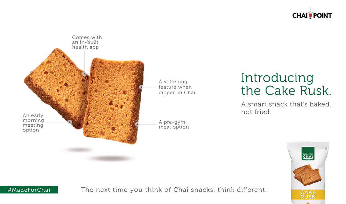 Chai_Point's tweet photo. NEW LAUNCH: Rusk and Chai, need we say more? :) #MadeForChai #SmartRusk #EvergreenCombo https://t.co/SUf44QZmMw