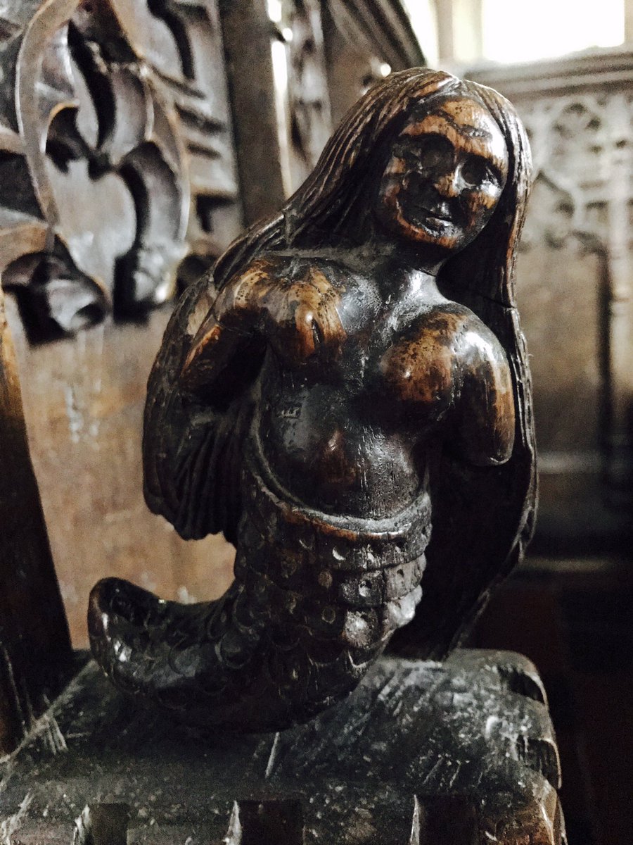 inner_lives's tweet photo. Another medieval mermaid bench end, this time in St Botolph church, Grimston, Norfolk. #MondayMermaid https://t.co/BaABCXHW8F