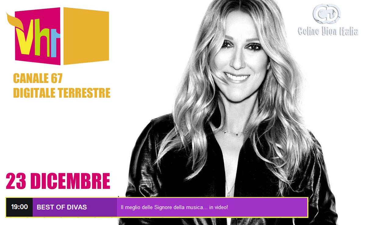 cditalia's tweet photo. Il 23 dicembre alle 19:00 su #VH1Italia (canale 67 del digitale terrestre) ritrova @celinedion in #BestOfDivas. Stay tuned! https://t.co/08RoNIEHk4