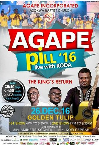 mypathwaytv's tweet photo. Agape Pill 16 with KODA 
Happening live in Kumasi 25'6th Dec. Golden Tulip 
Its December to remember https://t.co/ljNPng8sFu