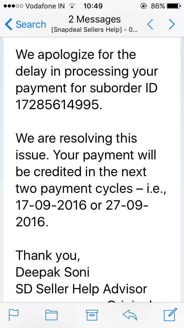 kayessforex's tweet photo. @Snapdeal_Help please see the image below received in an email in July. Have made multiple follow ups but no response confirming payment. https://t.co/jLgns3q5q1