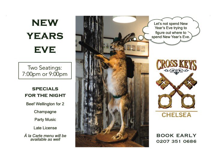 Book your table for #NewYearsEve ! More good times to be had ; ) #chelseapubs