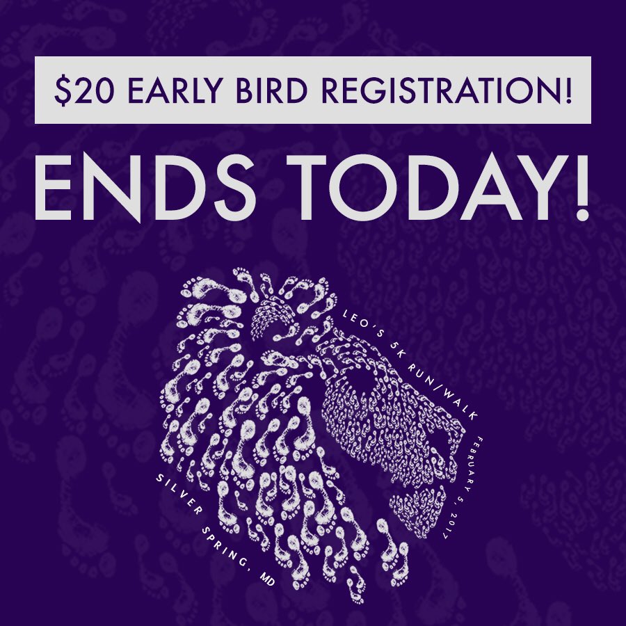 LeosRunSS's tweet photo. $20 Early Bird Registration for Leo's Run ends TODAY! https://t.co/2MzF4NAY5B #dcrunning #mdrunning #SilverSpring #DTSS https://t.co/tmPcCLSdOJ