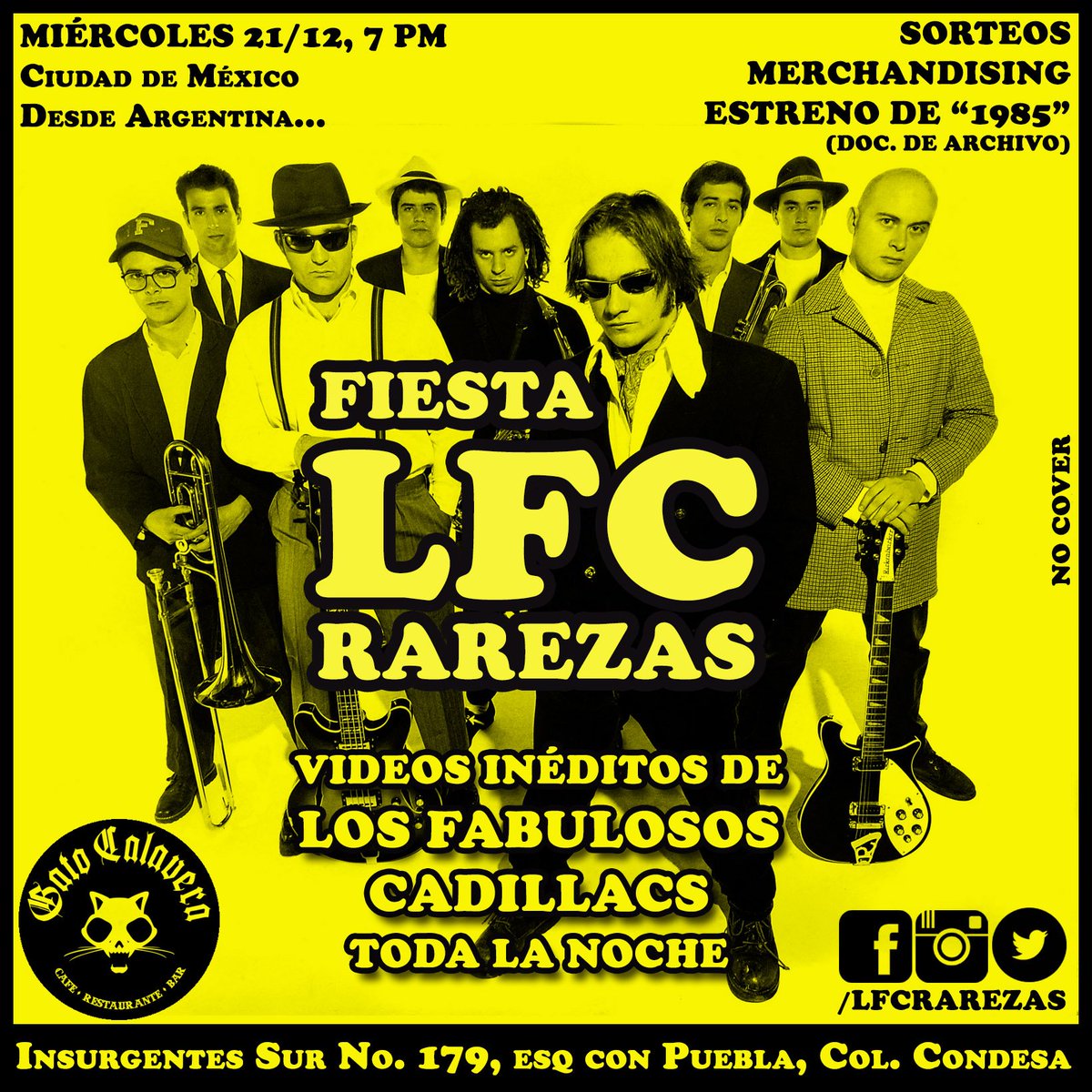 lfcrarezas's tweet photo. Miércoles: Fiesta LFCRarezas en Ciudad de México! Gato Calavera, 21/12 7 PM https://t.co/fJeWEUsYGR