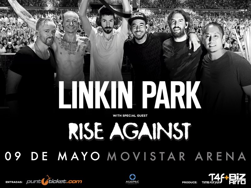 T4FBizarro's tweet image. Se confirma LINKIN PARK en Chile!
Martes 9 de Mayo en Movistar Arena con un invitado muy especial: RISE AGAINST.

#ConciertosT4FBizarro