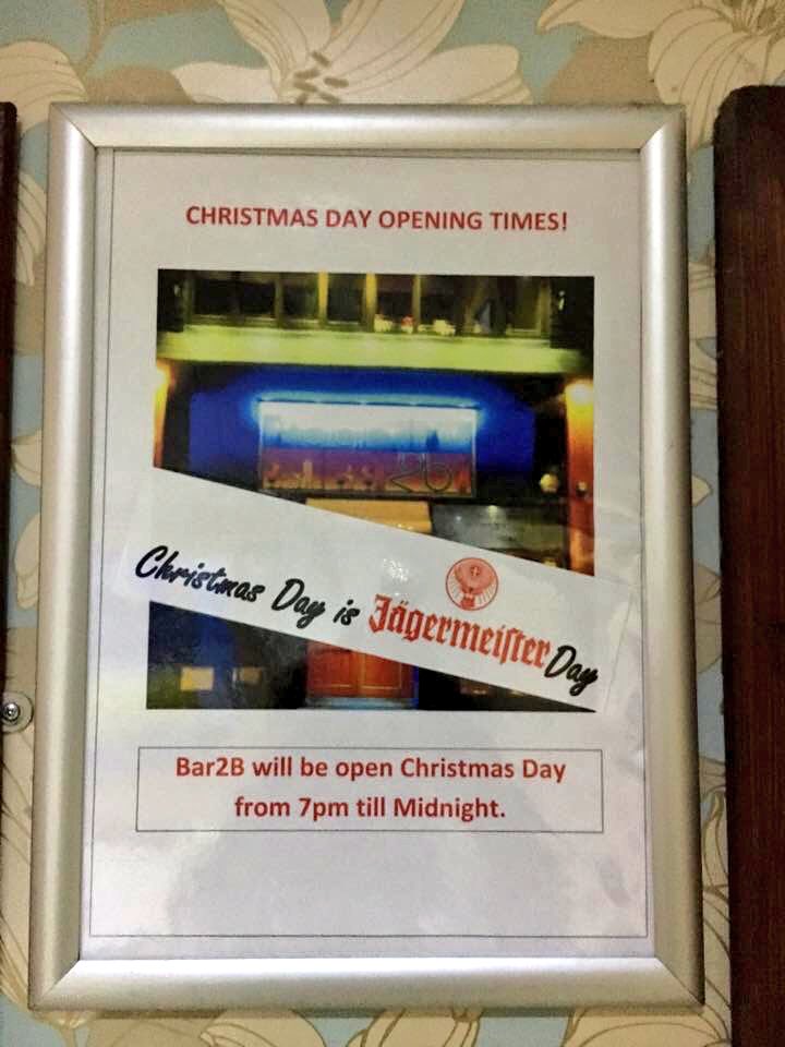 Were open 7pm-Midnight Christmas Day! Get yourself down Everyone that comes in get's a free Jägerbomb on us! #ChristmasDayIsJägerDay🎉🎄