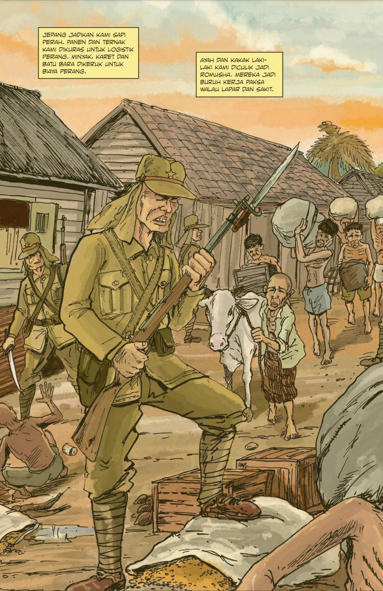 Taka 日本が登場するインドネシアの漫画 13年出版の Komando Rajawali 第1巻より インドネシアへ進駐した日本軍と虐げられる現地住民 ナレーションの翻訳は以下のツイートで