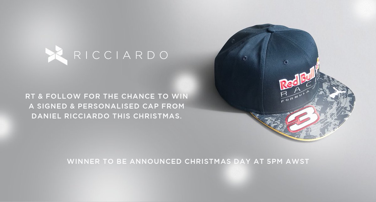 ricciardo's tweet image. RT &amp;amp; FOLLOW for the chance to win a signed &amp;amp; personalised cap from @danielricciardo this Christmas 🎄🎁