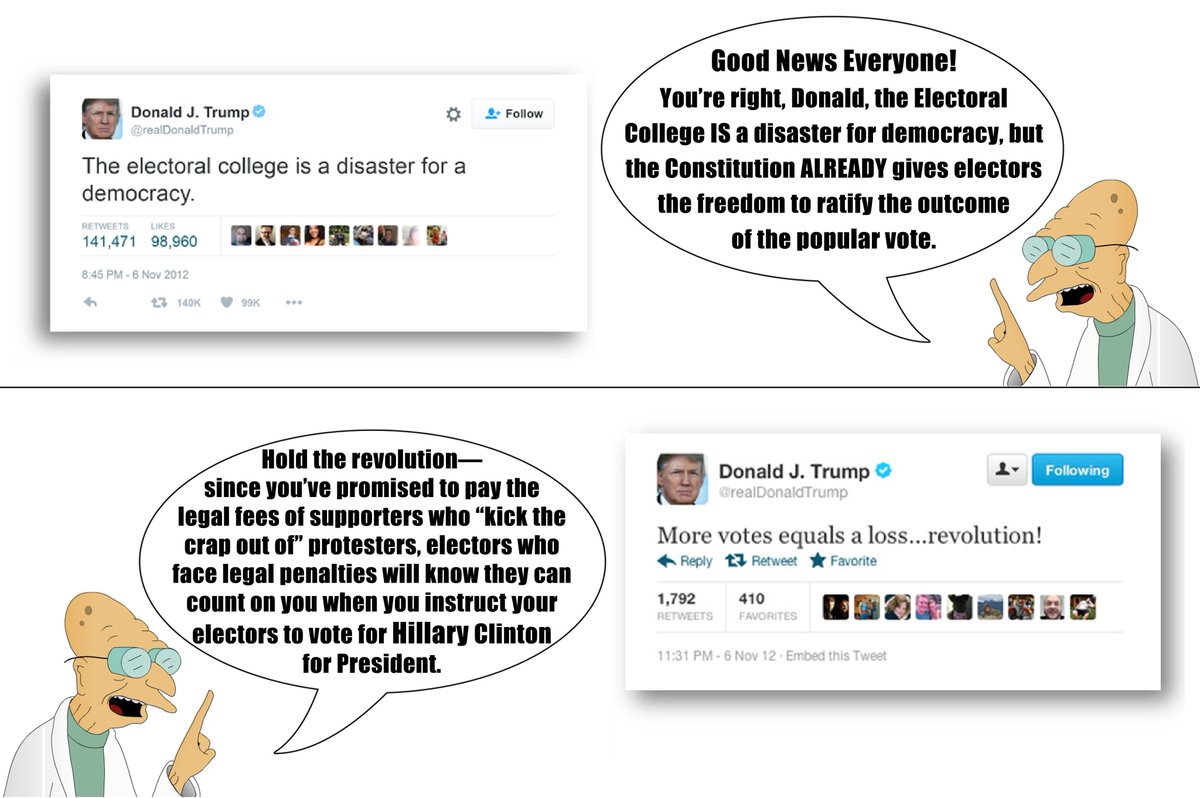 fastbreakers's tweet image. Waiting for @realDonaldTrump to instruct his electors to vote for @HillaryClinton, the genuine victor, according to him.