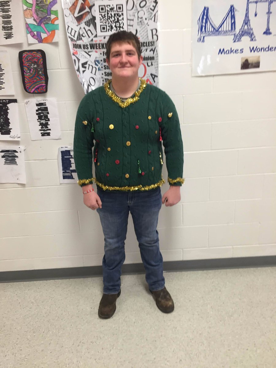 TheGeneral_Idea's tweet image. Hunter Helber Is the winner of our Ugly Sweater Competition. Put that 25 dollar gift card to good use - Hot Wings! @HunterHelber