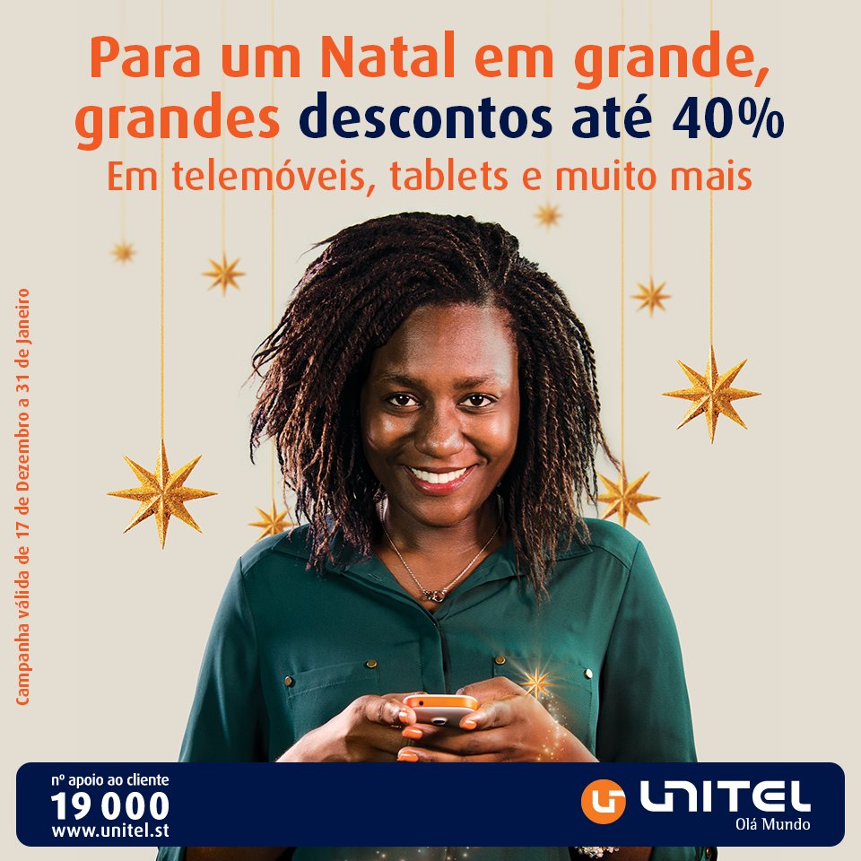 UnitelStp's tweet image. Para um natal em grande, a @UnitelStp oferece-te grandes descontos até 40% em telemóveis, tablets e muito mais. #NatalUnitel #MagiaNatal