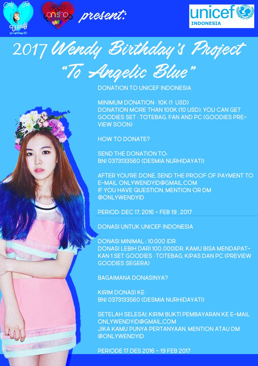 OnlyWendyID's tweet photo. [2017 Wendy Birthday's Project "To Angelic Blue"] mention/dm me for more details. Help share guys! thank you~ 

#웬디 #레드벨벳 #Wendy #RedVelvet https://t.co/uT3OVkaR29