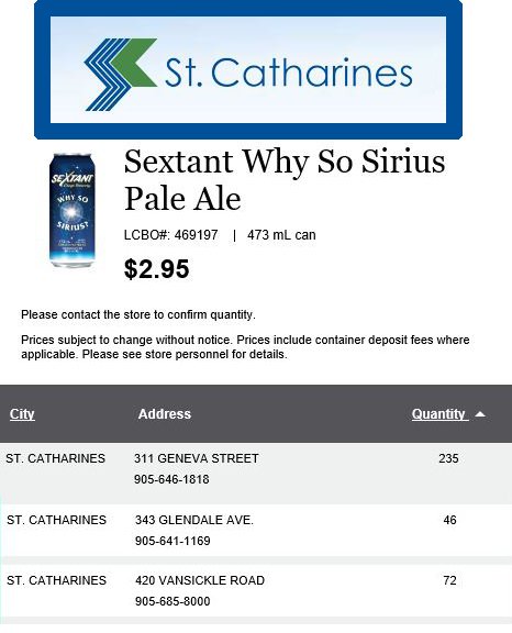Hey <a href="/St_Catharines/">St. Catharines</a> ! SEXTANT-Why So Sirius?   is now available at your local LCBOs.  Give Santa something other than Milk with his cookies !