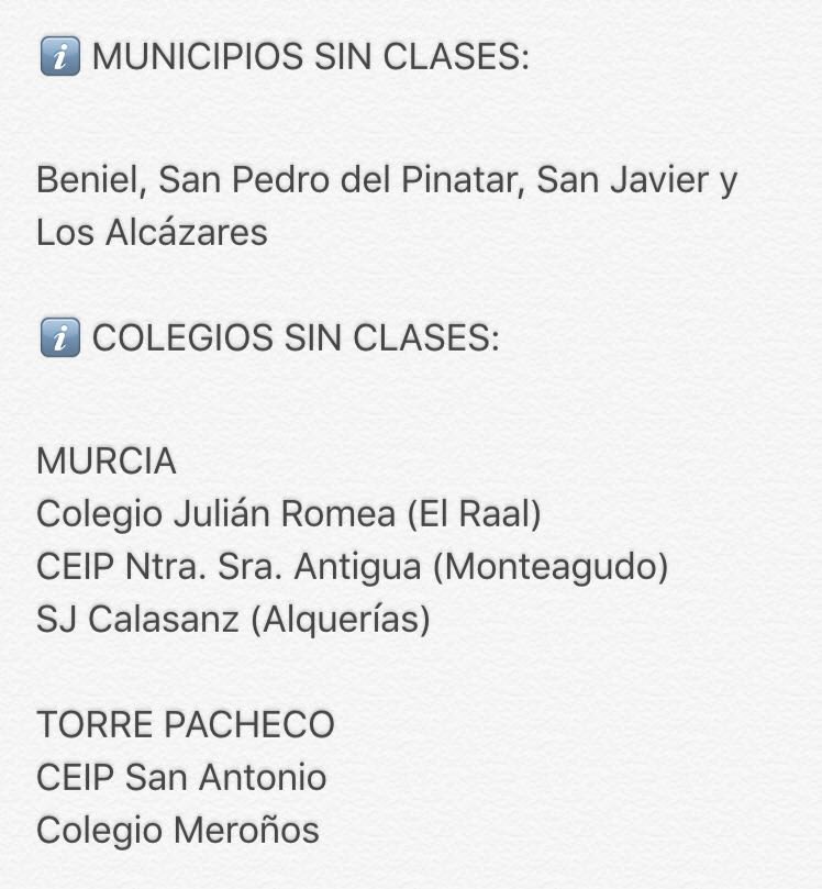 regiondemurcia's tweet photo. 🔴 IMPORTANTE / Mañana se reanudan las clases en 25 municipios excepto en #SanJavier #SanPedro #Beniel #LosAlcázares https://t.co/AYjj6Bhivn https://t.co/Md4gxdHBXZ