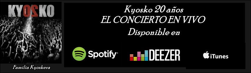 FamiliaKyoskera's tweet photo. @ElijoCreer Los invitamos a escuchar el concierto EN VIVO de @KYOSKO_ 
#Kyosko20Años ya Disponible en @Spotify @Deezer y @iTunes https://t.co/eMSgTyoAuA