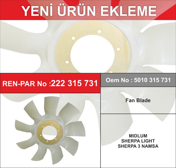 renpar_expert's tweet photo. #NewProducts #5010315731 #FanBlade #Fan #Blade #RenaultTrucks #Midlum #Sherpa #Light #Namsa #RenPar https://t.co/3q30mm05xE