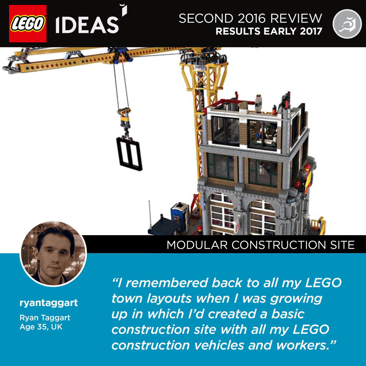 LEGOIdeas's tweet photo. Meet this week's 10K Club member, Ryan Taggart, fan designer of the Modular Construction Site. Read more https://t.co/8fjOX7JVA8 https://t.co/EKyKgb0LZX