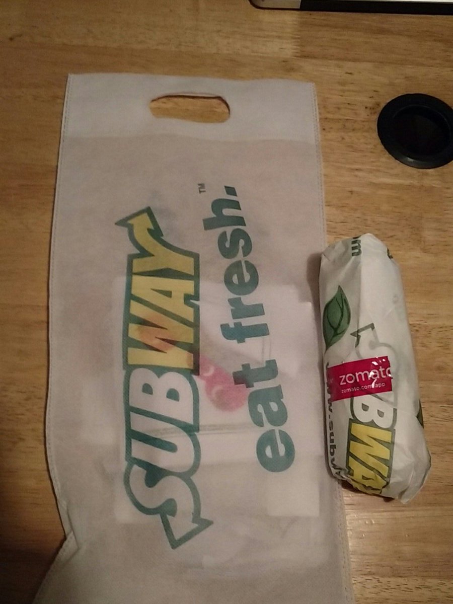 Ordered a <a href="/SUBWAY/">Subway®</a>  from <a href="/swiggy_in/">swiggy</a> but came with a <a href="/ZomatoIN/">zomato</a> sticker ! Globalization , Demonization , Hunger and boredom all in one shot!