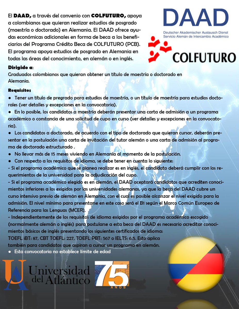 Complacidos en compartir convocatoria  (PCB) DAAD-COLFUTURO 2017, que nuestros amigos del DAAD nos han socializado. 
facebook.com/OficinaDeRelac…